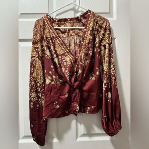 Free People Burgundy Floral Blouse